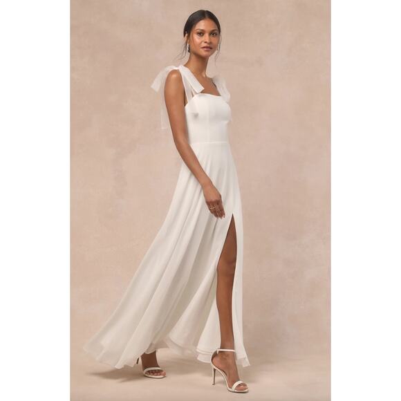Lulus Radiant Romance White Tie Strap Maxi Dress Formal Bridal Wedding XL NWT - Picture 2 of 13